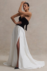 Black & Cream Sweetheart Corset Split Maxi Dress